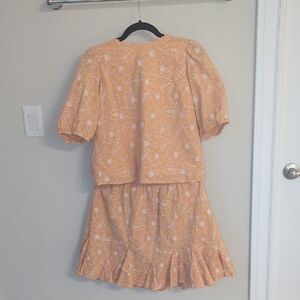 LOFT Peach Embroidered Two-Piece Set with White Detailing